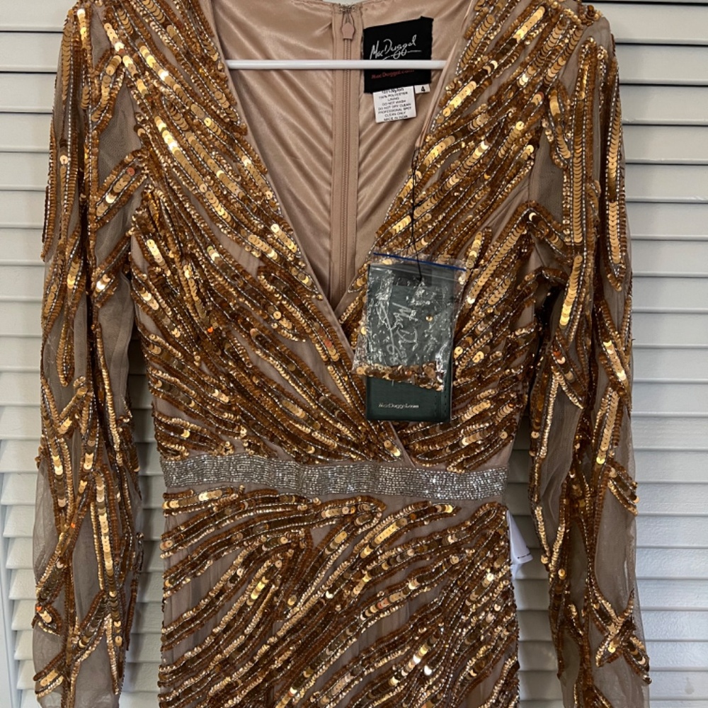 NWT Mac Duggal Long Sleeve Sequin Streaked Copper Dress 5438 - Picture 2 of 12